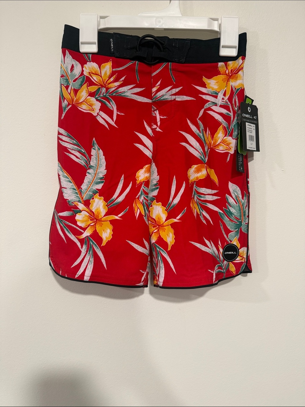 O'Neill Red Floral Swim Boardshorts with Yellow Flowers